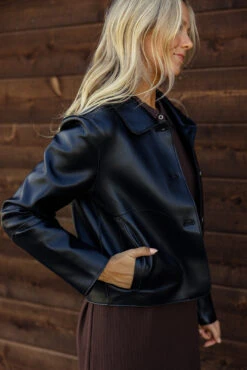 Faux Leather Button Down Jacket with Pockets - Violet Style -ROOLEE FASHION SHOP 028A6937