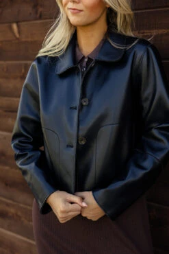 Faux Leather Button Down Jacket with Pockets - Violet Style -ROOLEE FASHION SHOP 028A6949