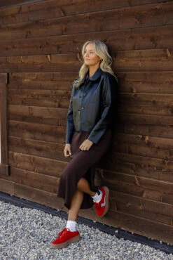 Faux Leather Button Down Jacket with Pockets - Violet Style -ROOLEE FASHION SHOP 028A6955