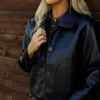 Faux Leather Button Down Jacket with Pockets - Violet Style -ROOLEE FASHION SHOP 028A6963