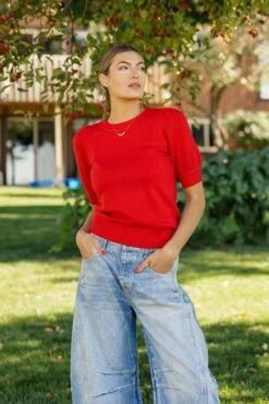 Strong and Wild Puff Sleeve Short Sleeve Sweater