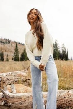 Cropped Waffle Knit Raglan Sweater