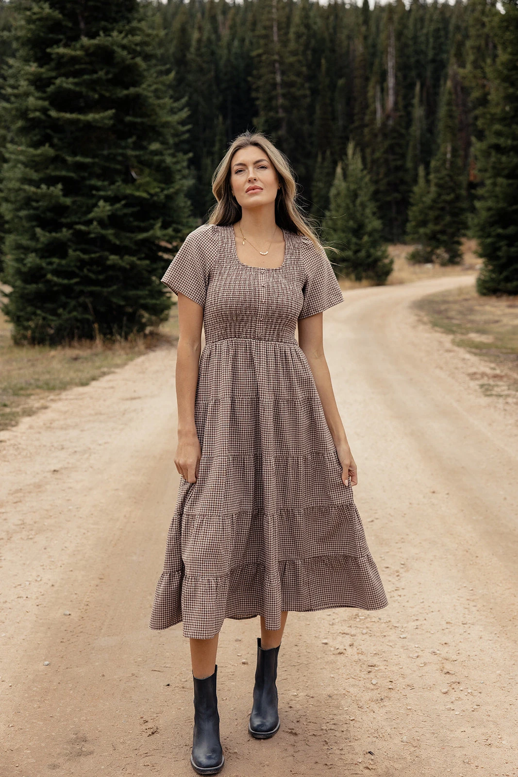 Gingham Smocked Tiered Dress with Pockets - The Ava Mae 11 Gingham Smocked Tiered Dress with Pockets - The Ava Mae - Image 9