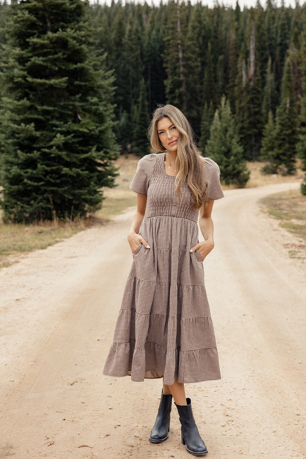 Gingham Smocked Tiered Dress with Pockets - The Ava Mae 13 Gingham Smocked Tiered Dress with Pockets - The Ava Mae - Image 11