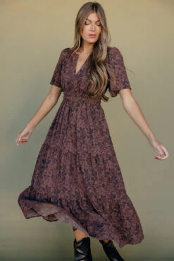 Autumn Whispers Midi Dress - Romantic Floral Fall Fashion