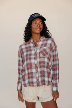 Be Cool Harvest Rose Plaid Button Down Shirt -ROOLEE FASHION SHOP 028A7405