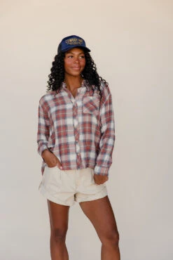 Be Cool Harvest Rose Plaid Button Down Shirt -ROOLEE FASHION SHOP 028A7414