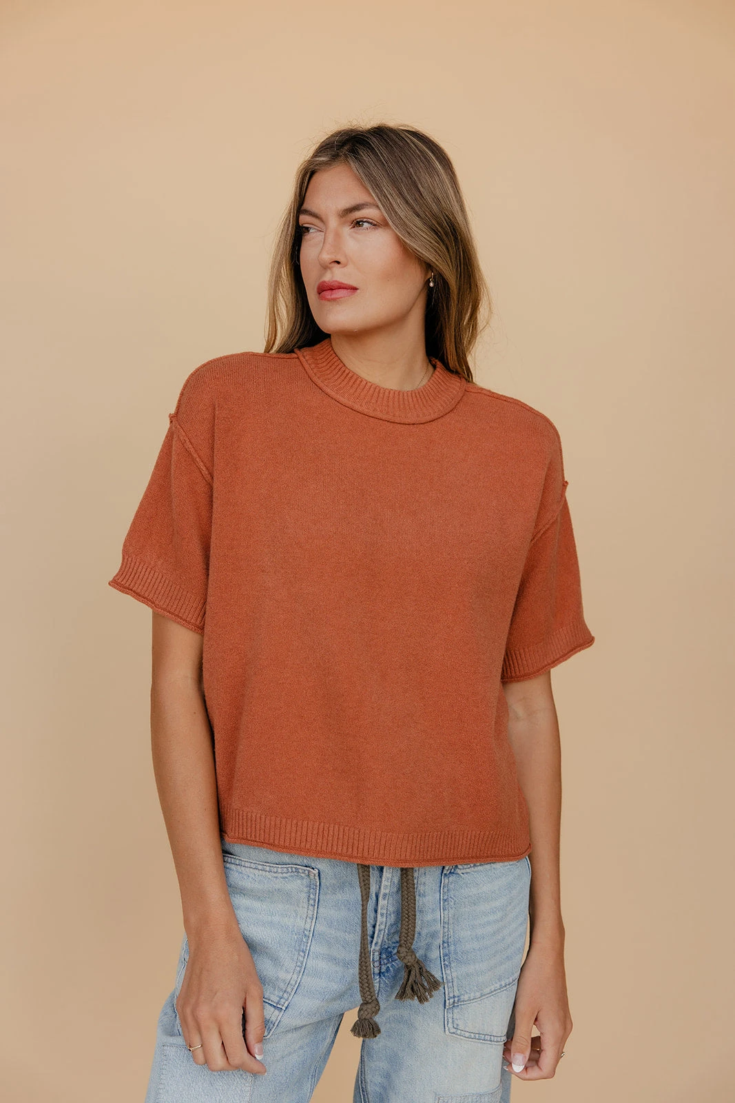 Raw Edge Relaxed Fit Blouse in Soft Clay 5 Raw Edge Relaxed Fit Blouse in Soft Clay - Image 3