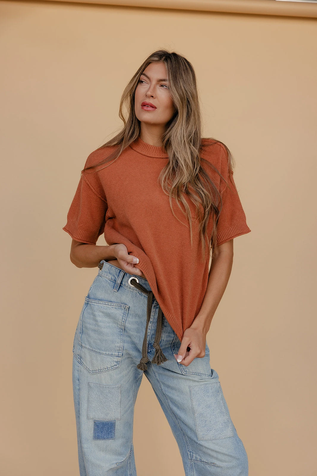 Raw Edge Relaxed Fit Blouse in Soft Clay 4 Raw Edge Relaxed Fit Blouse in Soft Clay - Image 2