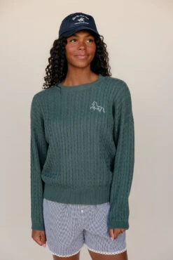 The Stables Forest Green Cable Knit Sweater -ROOLEE FASHION SHOP 028A7630