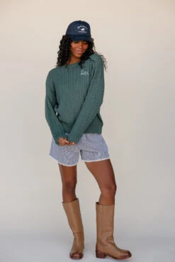 The Stables Forest Green Cable Knit Sweater -ROOLEE FASHION SHOP 028A7640