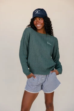 The Stables Forest Green Cable Knit Sweater -ROOLEE FASHION SHOP 028A7670 854995b9 3e7d 49cd aa34 e997cbed57ab