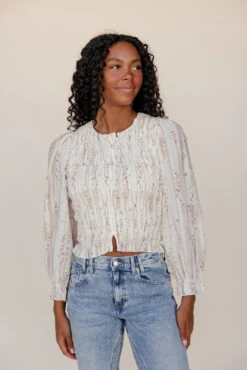 Cream Smocked Blouse with Billowy Sleeves - Blushwood Textured Top -ROOLEE FASHION SHOP 028A7673 b426f491 3e9a 43f6 9a9c 2da73a16b6df