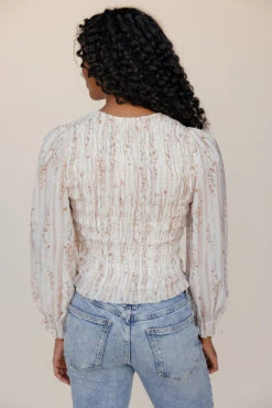 Cream Smocked Blouse with Billowy Sleeves - Blushwood Textured Top -ROOLEE FASHION SHOP 028A7675