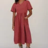 Elegant Merlot V-Neck Midi Dress with Subtle Gingham Pattern 2 Elegant Merlot V-Neck Midi Dress with Subtle Gingham Pattern -ROOLEE FASHION SHOP 028A7731
