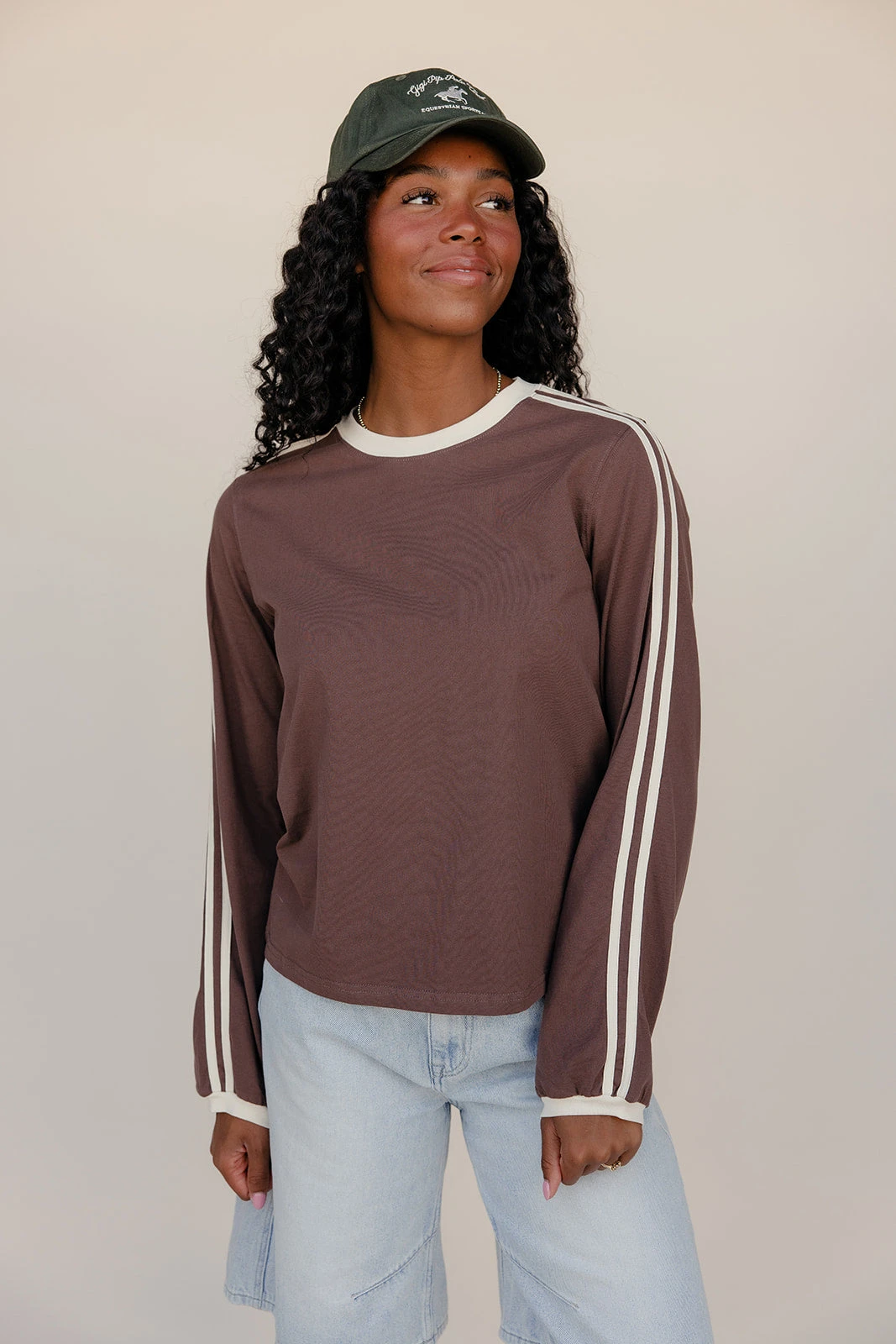Double Dash Sporty Brown Long Sleeve Tee - Lightweight Relaxed Fit 5 Double Dash Sporty Brown Long Sleeve Tee - Lightweight Relaxed Fit - Image 3