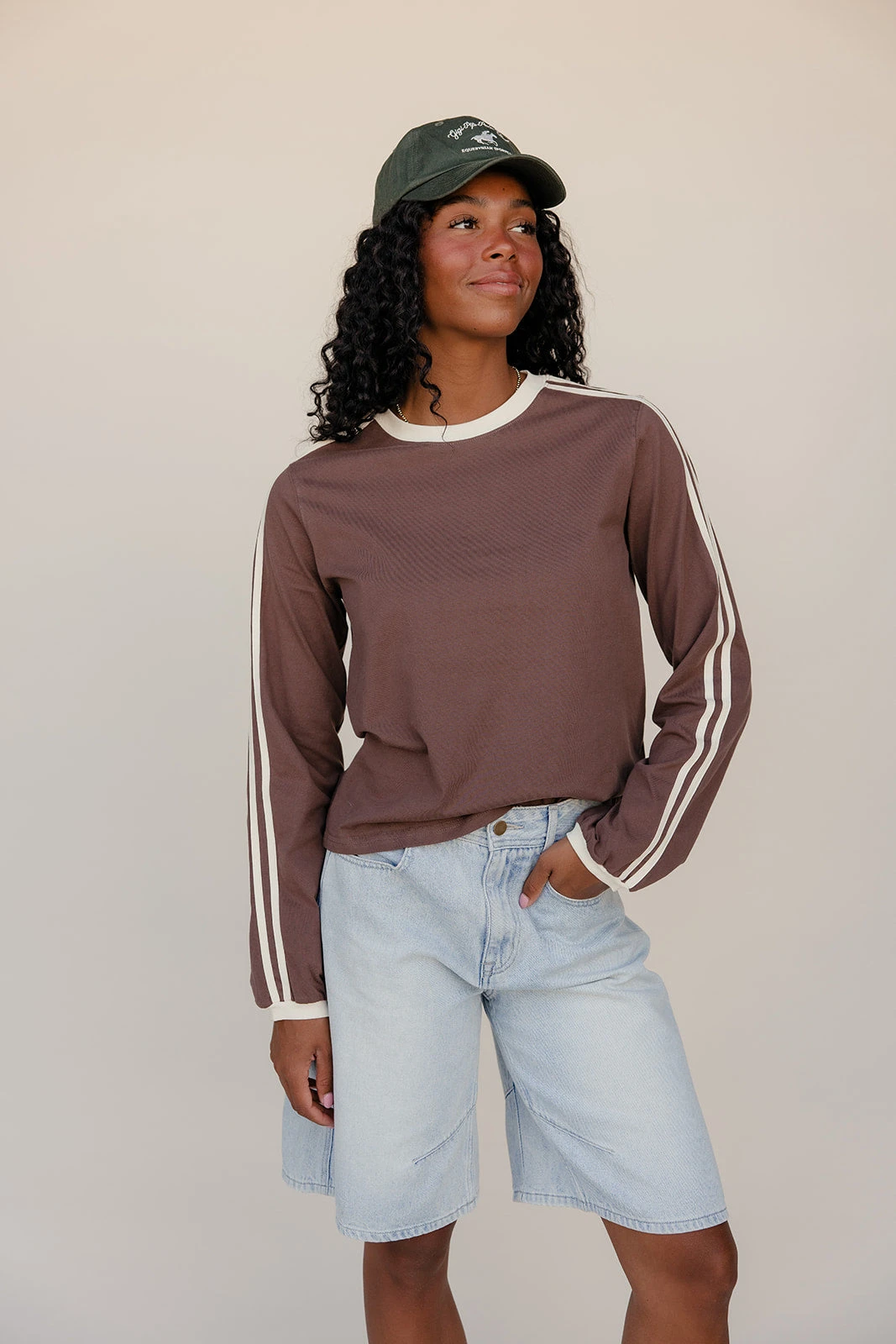 Double Dash Sporty Brown Long Sleeve Tee - Lightweight Relaxed Fit 7 Double Dash Sporty Brown Long Sleeve Tee - Lightweight Relaxed Fit - Image 5