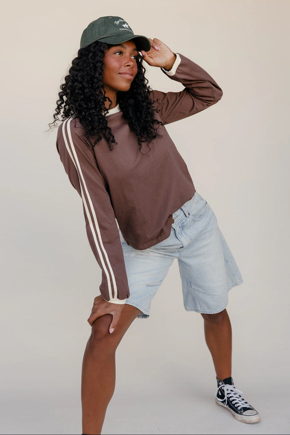 Double Dash Sporty Brown Long Sleeve Tee - Lightweight Relaxed Fit 3 Double Dash Sporty Brown Long Sleeve Tee - Lightweight Relaxed Fit