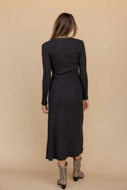 Long Sleeve Ribbed Midi Dress - Shadow and Smoke Fitted Bodycon 17 Long Sleeve Ribbed Midi Dress - Shadow and Smoke Fitted Bodycon -ROOLEE FASHION SHOP 028A7844
