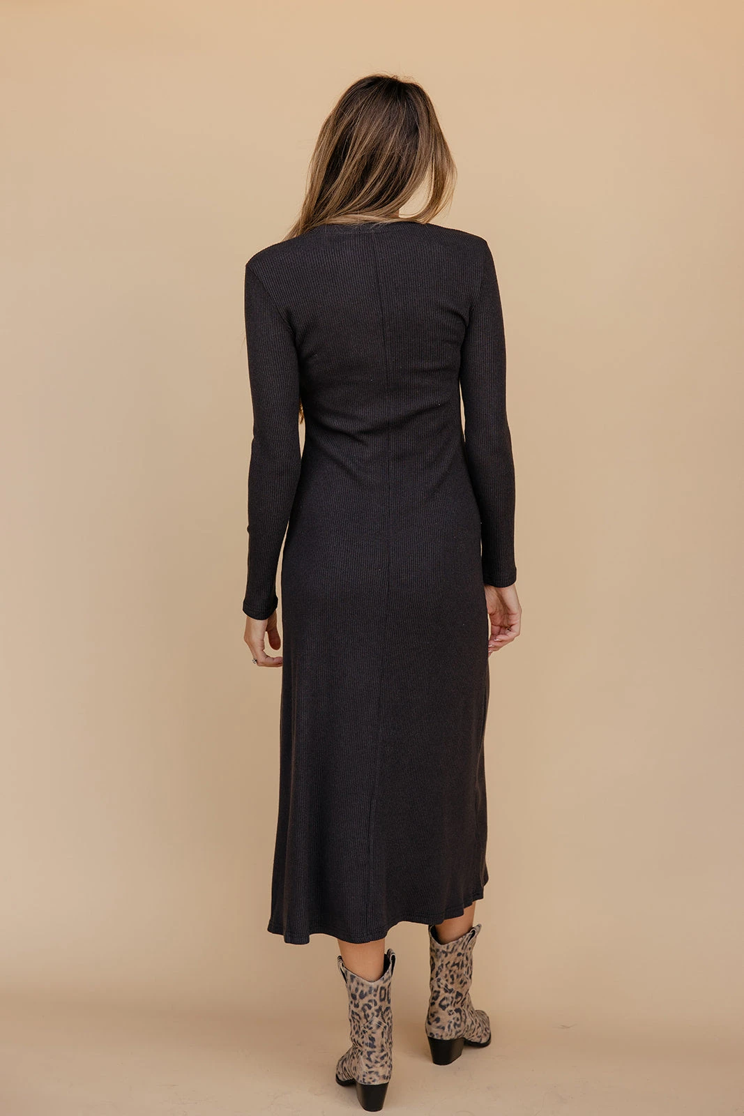 Long Sleeve Ribbed Midi Dress - Shadow and Smoke Fitted Bodycon 8 Long Sleeve Ribbed Midi Dress - Shadow and Smoke Fitted Bodycon - Image 6