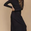 Long Sleeve Ribbed Midi Dress - Shadow and Smoke Fitted Bodycon