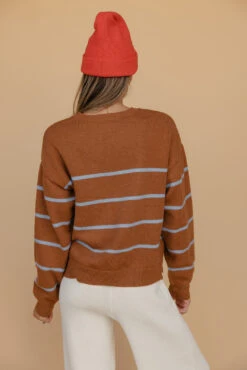 Camel Striped Relaxed Fit Knit Sweater with Drop Shoulder -ROOLEE FASHION SHOP 028A7869 b1671ade 6a9d 440d 9714 68ac7d7d941d
