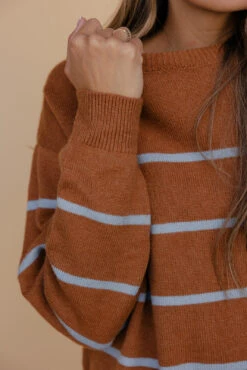 Camel Striped Relaxed Fit Knit Sweater with Drop Shoulder -ROOLEE FASHION SHOP 028A7891 db26fbda 43f0 4326 a324 34924b31b4f5