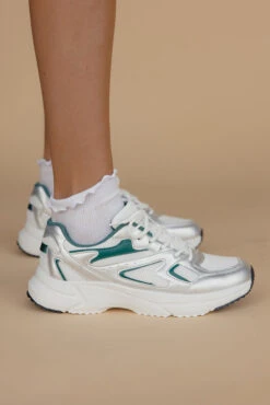 Platform Chunky Sneakers - Stylish Green Accent Lace-Up Shoes