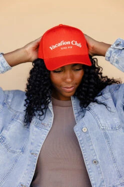 Vacation Club Embroidered Canvas Trucker Hat with Breathable Mesh -ROOLEE FASHION SHOP 028A8233