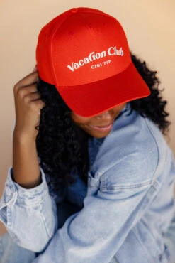 Vacation Club Embroidered Canvas Trucker Hat with Breathable Mesh -ROOLEE FASHION SHOP 028A8239