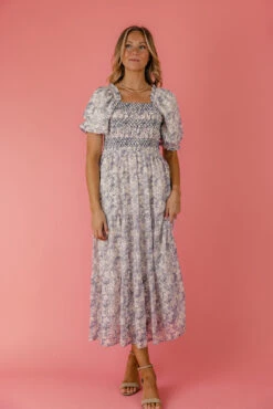 Jonesy Smocked Midi Dress with Swiss Dots and Pockets -ROOLEE FASHION SHOP 028A8765