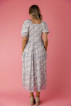 Jonesy Smocked Midi Dress with Swiss Dots and Pockets -ROOLEE FASHION SHOP 028A8766