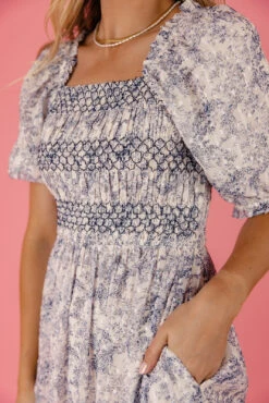 Jonesy Smocked Midi Dress with Swiss Dots and Pockets -ROOLEE FASHION SHOP 028A8767