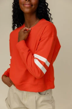Jump Shot Varsity Pullover: Bold Red Sporty Stripe Sweater 16 Jump Shot Varsity Pullover: Bold Red Sporty Stripe Sweater -ROOLEE FASHION SHOP 028A8868
