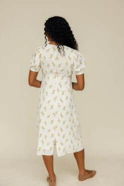 Ivory Floral Midi Dress with Functional Buttons - Elegant Summer Style -ROOLEE FASHION SHOP 028A8922