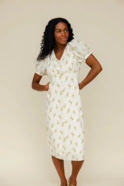 Ivory Floral Midi Dress with Functional Buttons - Elegant Summer Style -ROOLEE FASHION SHOP 028A8925 389caf37 e515 4d0a b6ba 424fe30eec0f