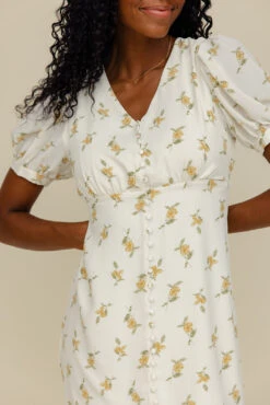 Ivory Floral Midi Dress with Functional Buttons - Elegant Summer Style -ROOLEE FASHION SHOP 028A8929 dffb7e65 89ad 4bd9 b02f fae1e35077e3