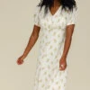 Ivory Floral Midi Dress with Functional Buttons - Elegant Summer Style 2 Ivory Floral Midi Dress with Functional Buttons - Elegant Summer Style -ROOLEE FASHION SHOP 028A8941