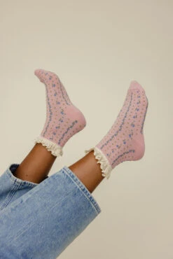 Floral Frill Ankle Socks - Cute Ruffle Trim Vintage Style Hosiery -ROOLEE FASHION SHOP 028A9093