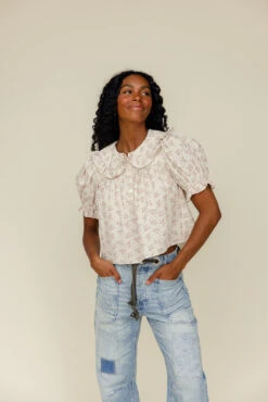 Vintage-Inspired Ivory Floral Blouse with Ruffled Peter Pan Collar -ROOLEE FASHION SHOP 028A9103 73fe0954 c29a 4e22 9b59 6d83975977de