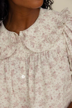 Vintage-Inspired Ivory Floral Blouse with Ruffled Peter Pan Collar -ROOLEE FASHION SHOP 028A9109