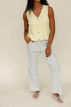 Blue Floral Wide Leg Pointelle Pants with Pockets - Summer Loungewear -ROOLEE FASHION SHOP 028A9247 fc02fc20 1b63 4e1b 88f4 fd1b108a257f