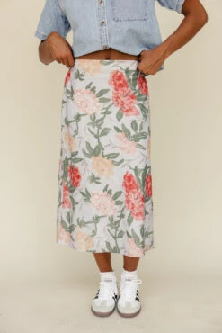 Blue Floral Flowy Midi Skirt - Lightweight Summer Bottom