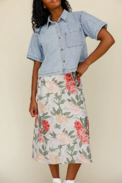 Blue Floral Flowy Midi Skirt - Lightweight Summer Bottom -ROOLEE FASHION SHOP 028A9337