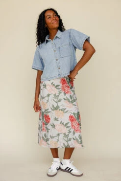 Blue Floral Flowy Midi Skirt - Lightweight Summer Bottom -ROOLEE FASHION SHOP 028A9339 b1bae9d8 56f4 4496 9b81 91c3e24212ba