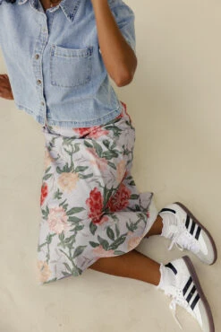 Blue Floral Flowy Midi Skirt - Lightweight Summer Bottom -ROOLEE FASHION SHOP 028A9377 37a55d41 7b81 4ed0 8eec f76cd9475b65