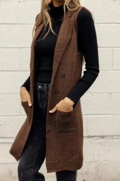 Marled Knit Sweater Vest with Pockets and Back Slit Detail