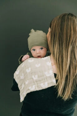Olive Green Bamboo Newborn Knot Hat - Soft & Stretchy Infant Beanie