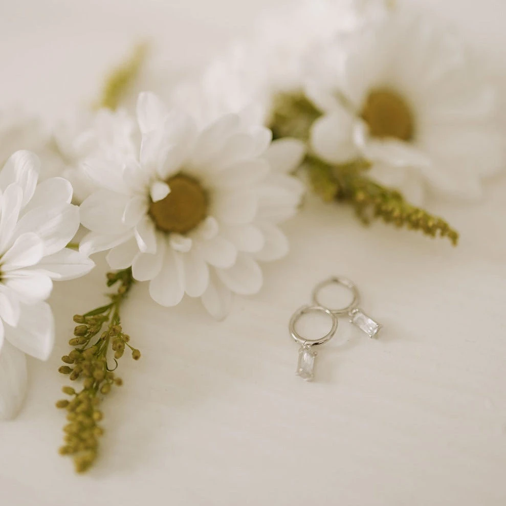 Baguette Diamond Dangle Hoops - Sophie Hypoallergenic Earrings 5 Baguette Diamond Dangle Hoops - Sophie Hypoallergenic Earrings - Image 3