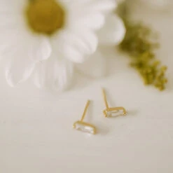 Baguette Diamond Stud Earrings - Hypoallergenic Gold & Silver